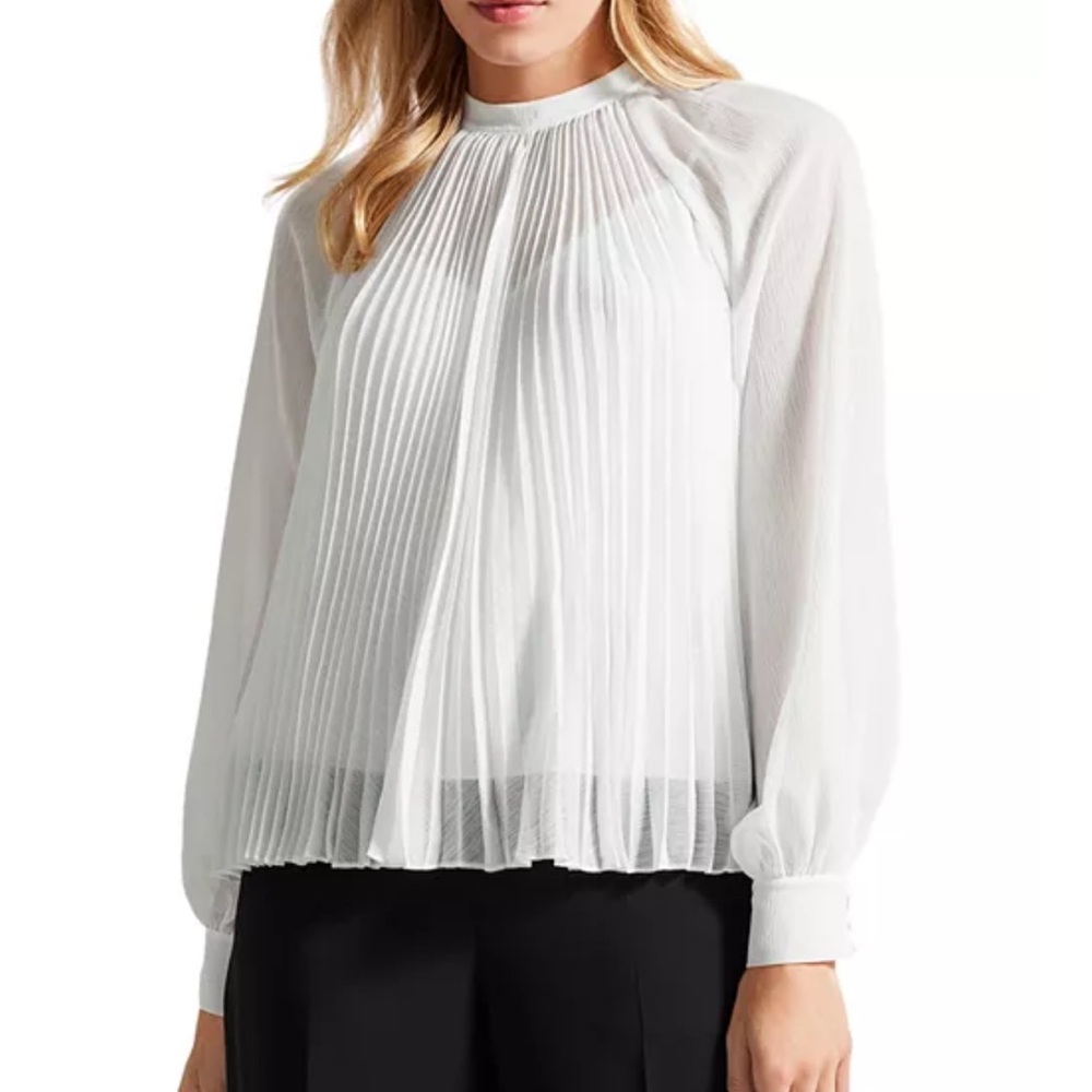 Ted Baker White Pleated Bib Collar Blouse